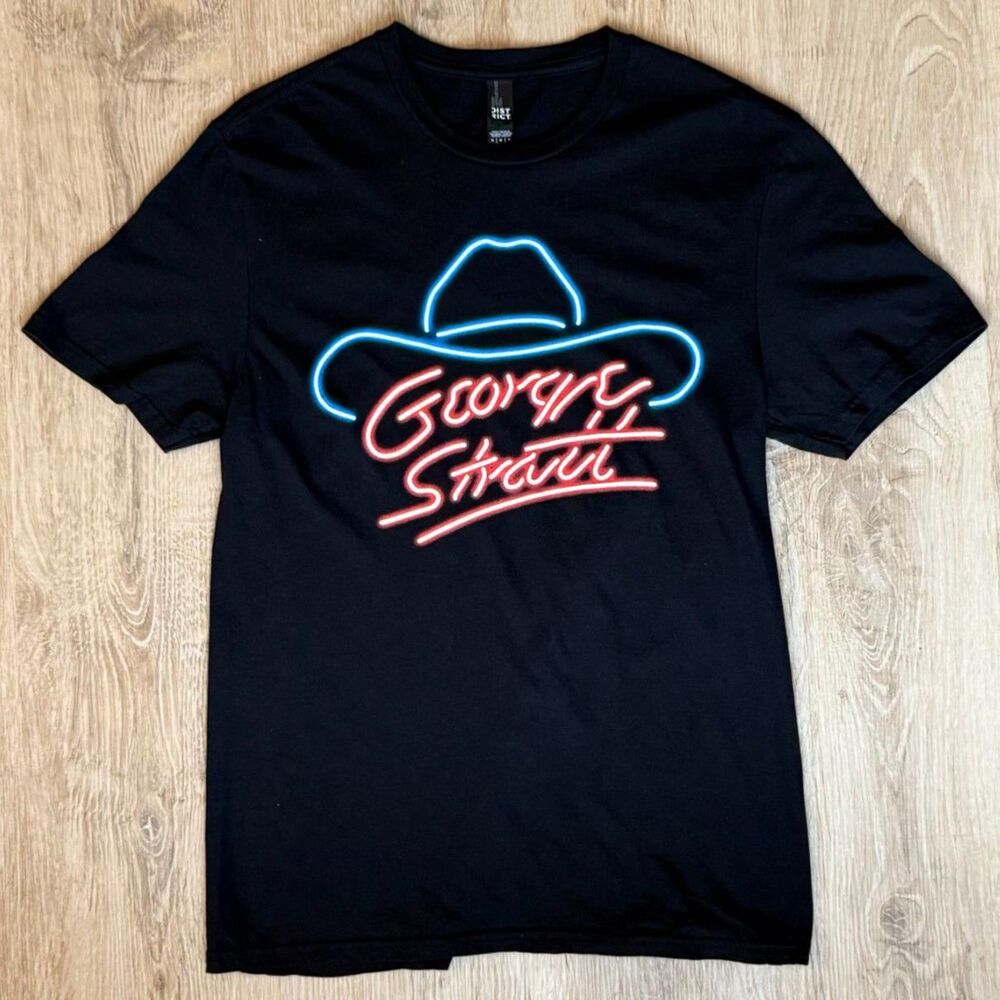 George Strait Neon Cowboy Hat Tour T-Shirt Black Medium 2023 Concert Tee